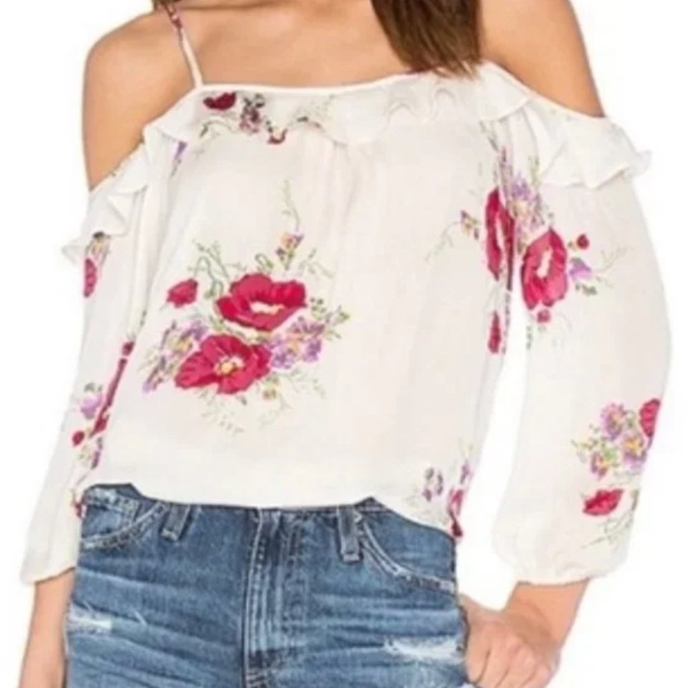 JOIE 100% SILK WHITE FLORAL OFF THE SHOULDER BLOUSE